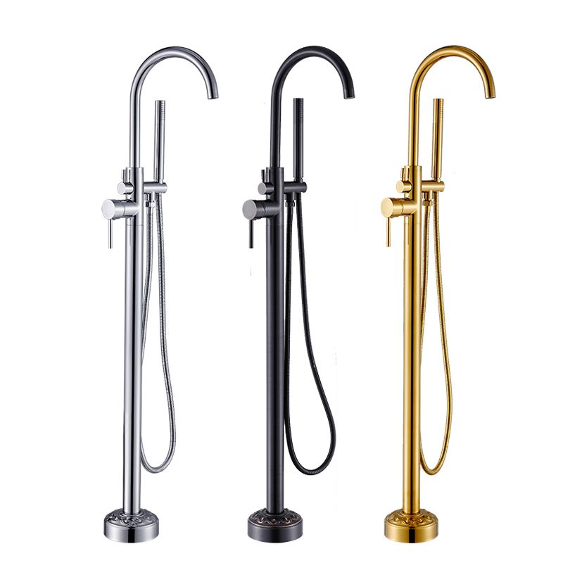 Floor Mounted Metal Freestanding Tub Filler Single Handle Freestanding Faucet with Hose