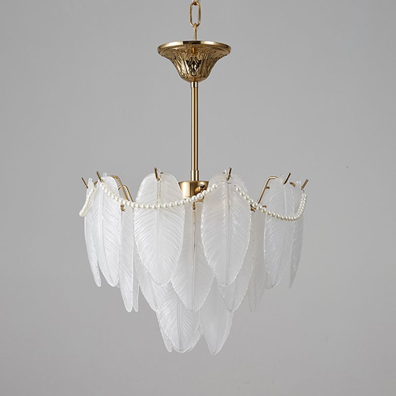 Contemporary Indoor Hanging Light Glass Feather Chandelier for Living Room