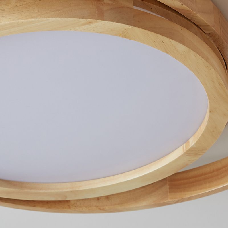 Wood Round Shape Flush Mount Light Modern-Style 1 Light Flush Ceiling Light in Brown