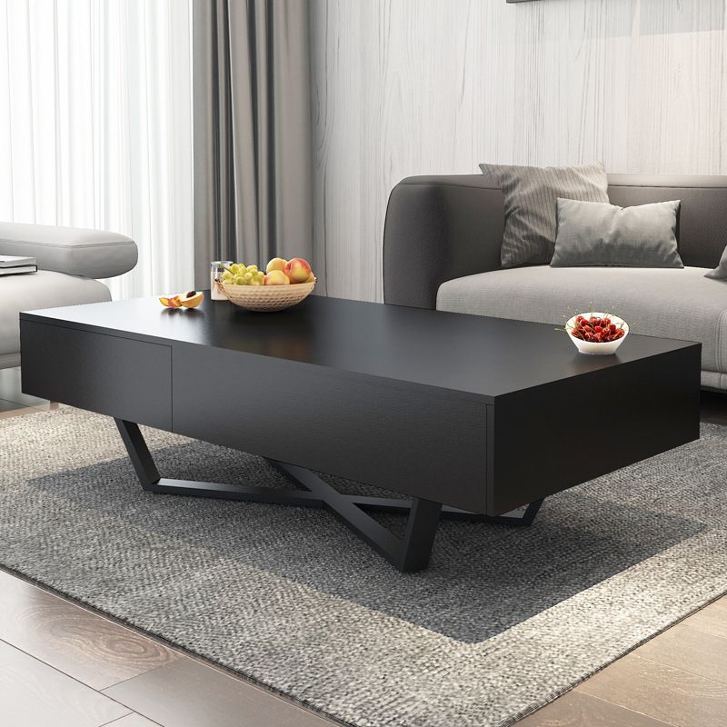 15.7"H Modern Metal Cross Leg Wood Rectangular Table Top Coffee Table