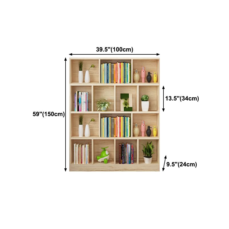 Natural Pine Wood Standard Bookshelf Modern Closed Back Bookcase for Classroom