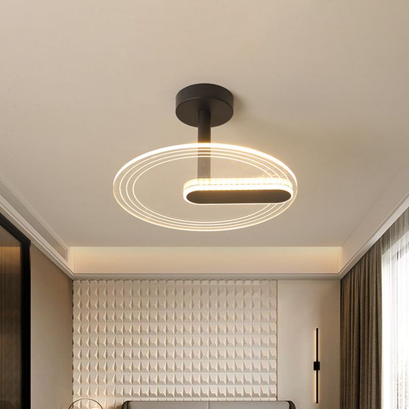 Acrylic Time Clock LED Flush Light Simplicity Black/Gold Semi Flush Mount Ceiling Light for Bedroom