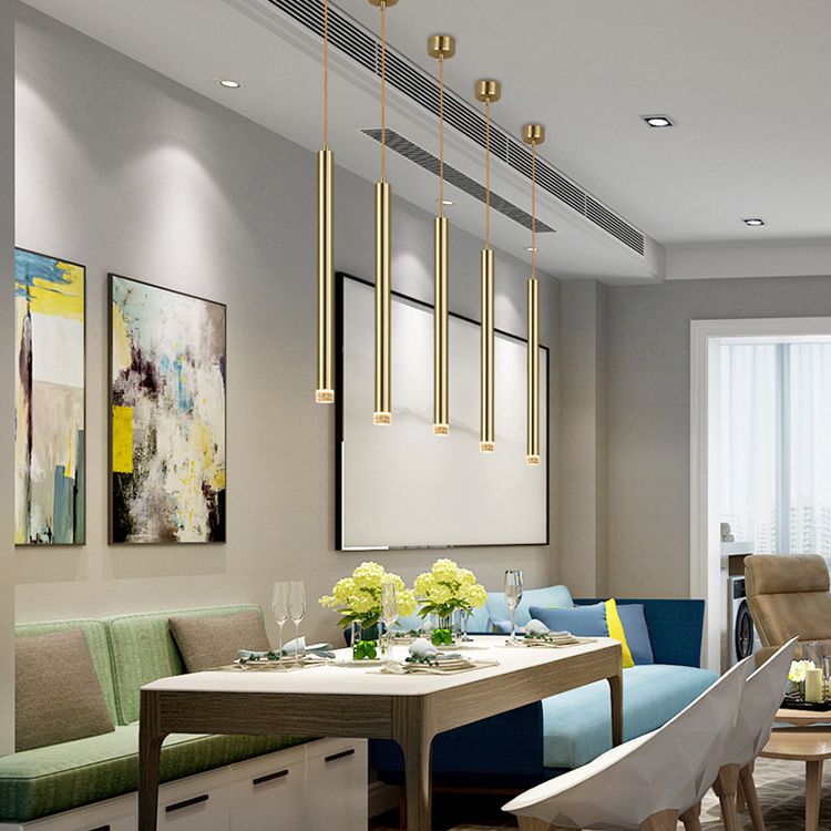 Gold Finish Tubular Spotlight Minimalist LED Metal Pendant Light for Open Kitchen