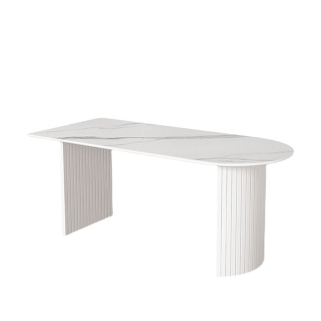 Stone Top Table Contemporary Dining Table with Sled Base in White