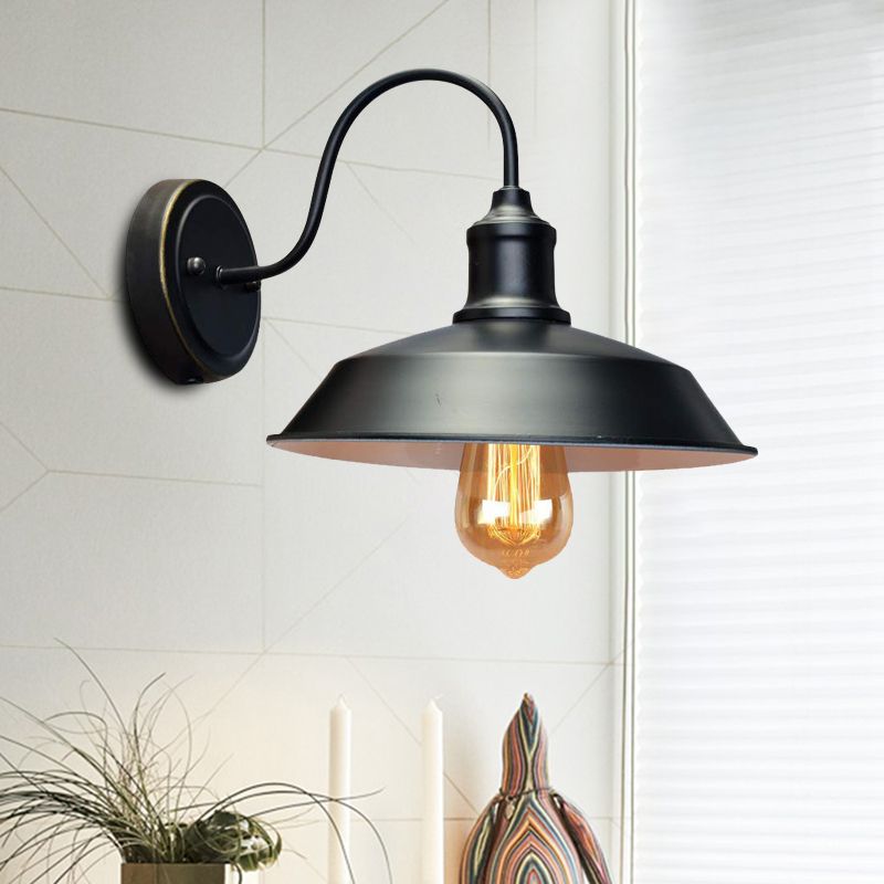 Antiqued Barn Sconce Lighting 1-Head Iron Wall Mounted Lamp in Black with Plug-In Cord