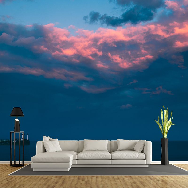 Contemporary Style Clean Sky and Cloud Mural Wall Covering for Living Room