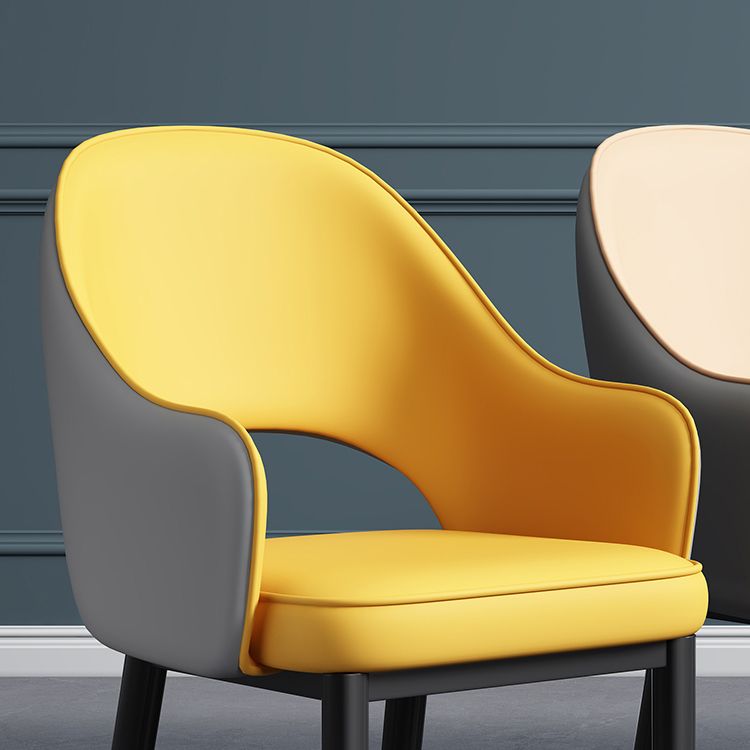 Contemporary Style Dining Chair Steel Legs Arm Chair with Upholstered