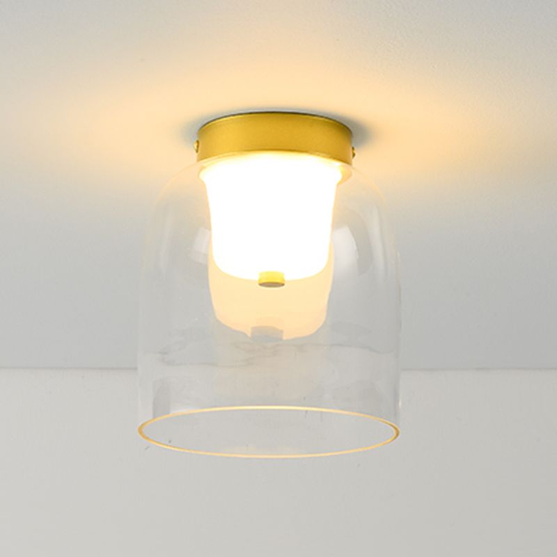 Modern Metal Flush Mount Geometric Shape Ceiling Lamp with Glass Shade for Living Room