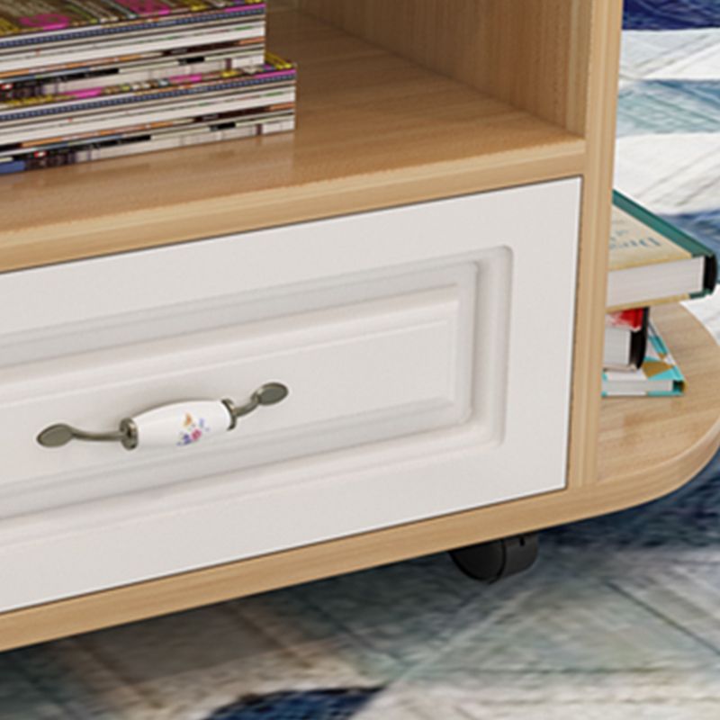 modern oval gals top coffee table with shelf and drawer and Casters
