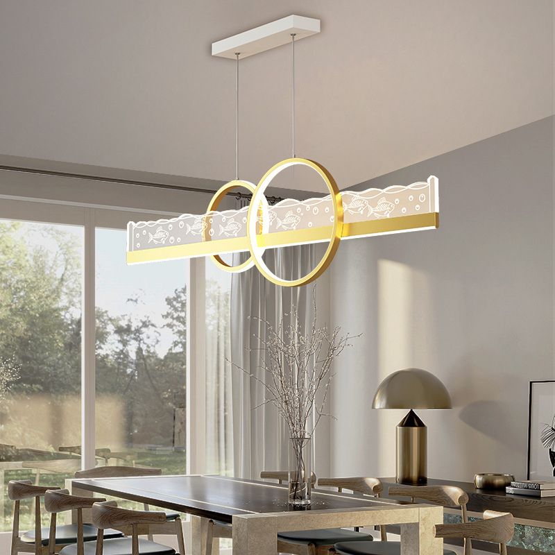 Moderno lampadario geometrico isola lampada in metallo 2 luci dell'isola luminosa in oro