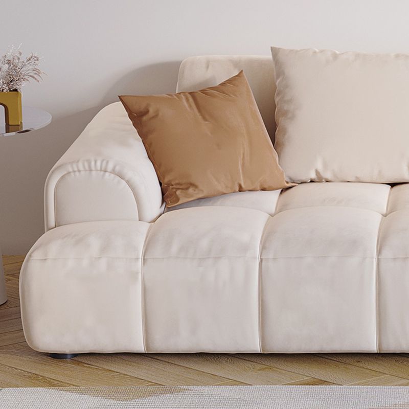 Contemporary Beige Round Arm Standard Sofa Tight Back Suede Couch with Pillows