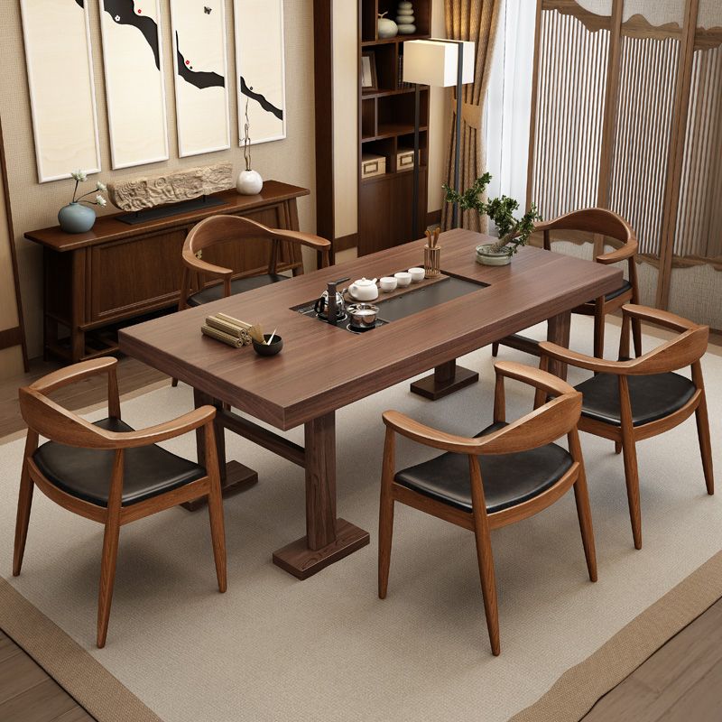 Traditional Style Ash Wood Chairs Kitchen Dining Open Back Arm Chairs Set