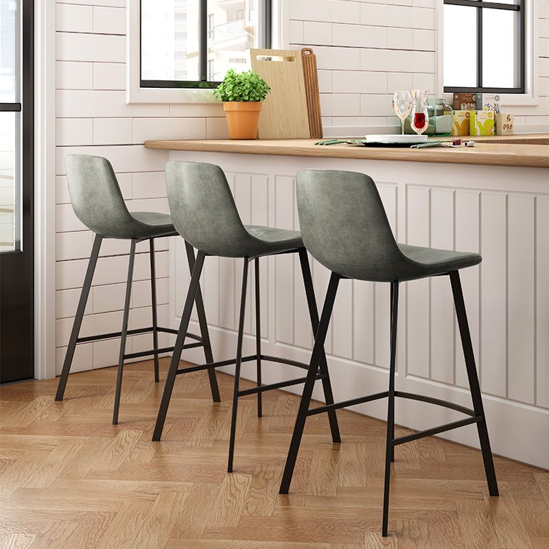 Nordic Black Iron Barstool Low Back Indoor Tall Stool with Distressed Leather Seat