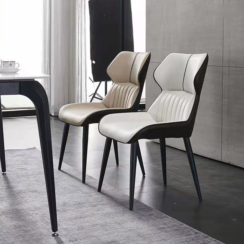 Contemporary Wingback Dining Chair PU Leather Armless Chair with Metal Legs