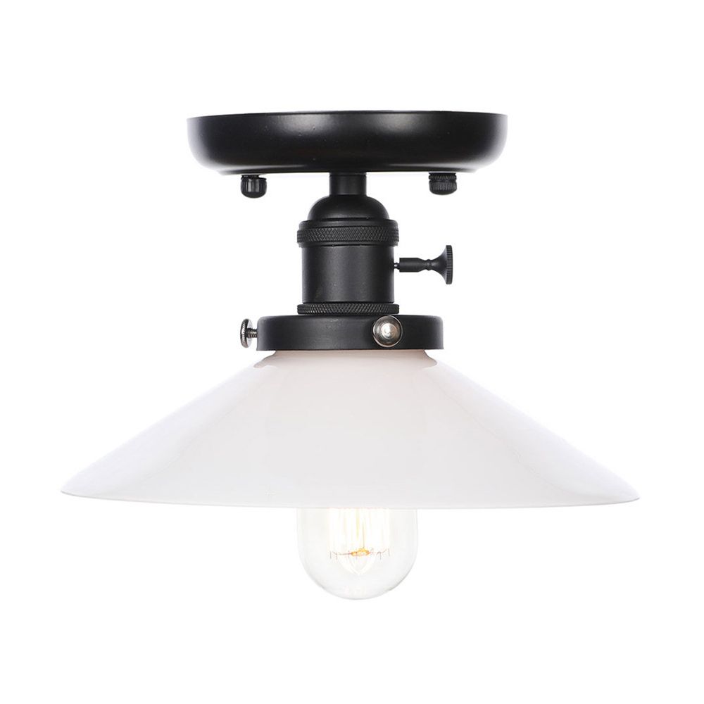 1 Light Ceiling Light Fixture with Cone/Saucer Metal Shade Industrial Dining Room Semi Flush in Clear/White