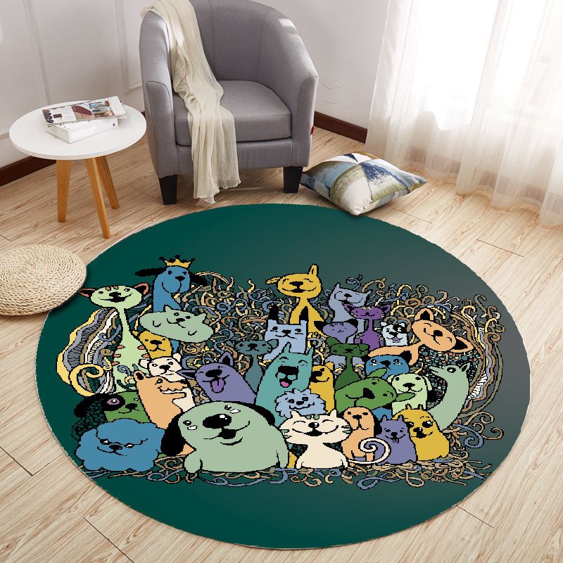 Modern Cartoon Print Rug Multi-Color Polyster Area Rug Anti-Slip Backing Machine Washable Carpet for Kids Room