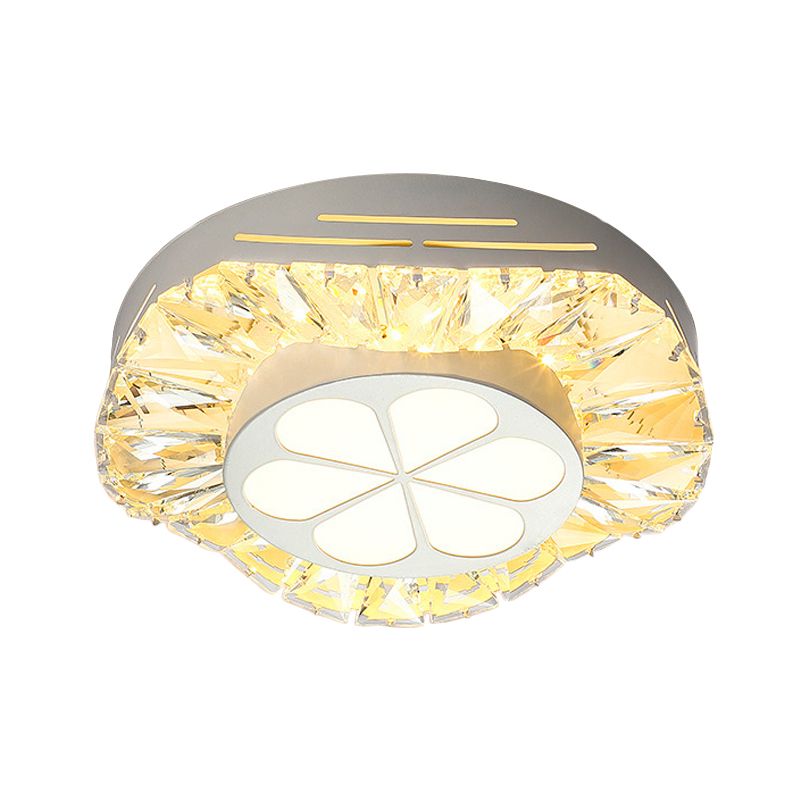 LED Bloom Acrylic Flush Mounted Ceiling Light Contemporary White Finish Clear Crystal Flushmount