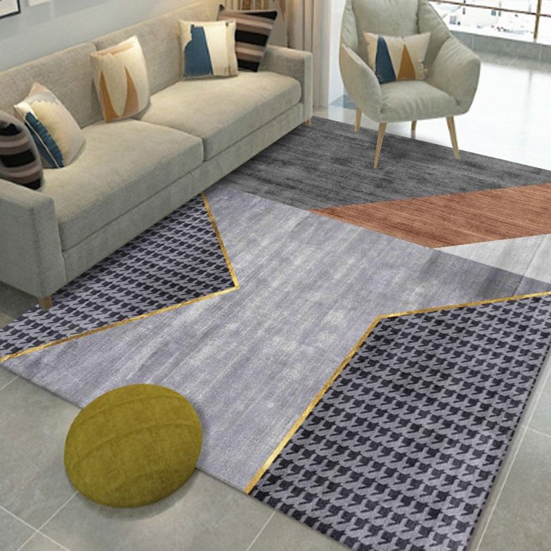 Dark Gray Pattern Carpet Polyester Modern Carpet Non-Slip Backing Carpet for Living Room