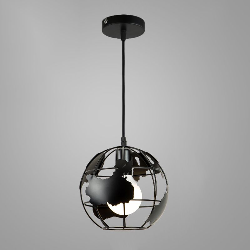 Industrial Cage Pendant Lighting 1-Light Metal Drop Lamp in Black for Restaurant