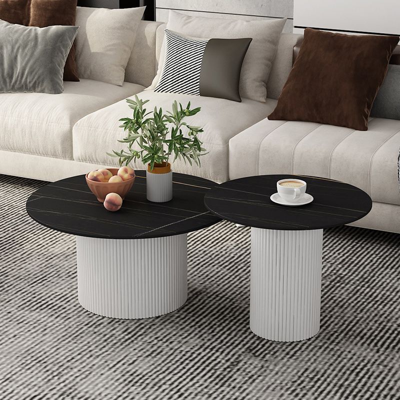 Round White Slate Coffee Table Pedestal 2 Nesting Coffee Table Set