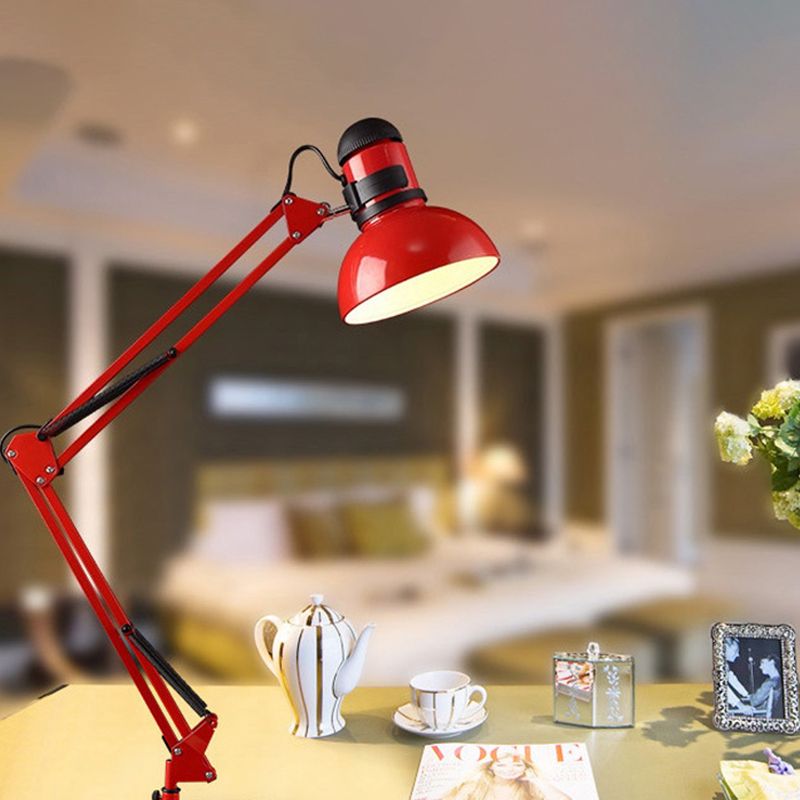 Adjustable Dome Shade Desk Lamp Simple Style Metallic 1 Light Black/Red Reading Book Light for Study Room