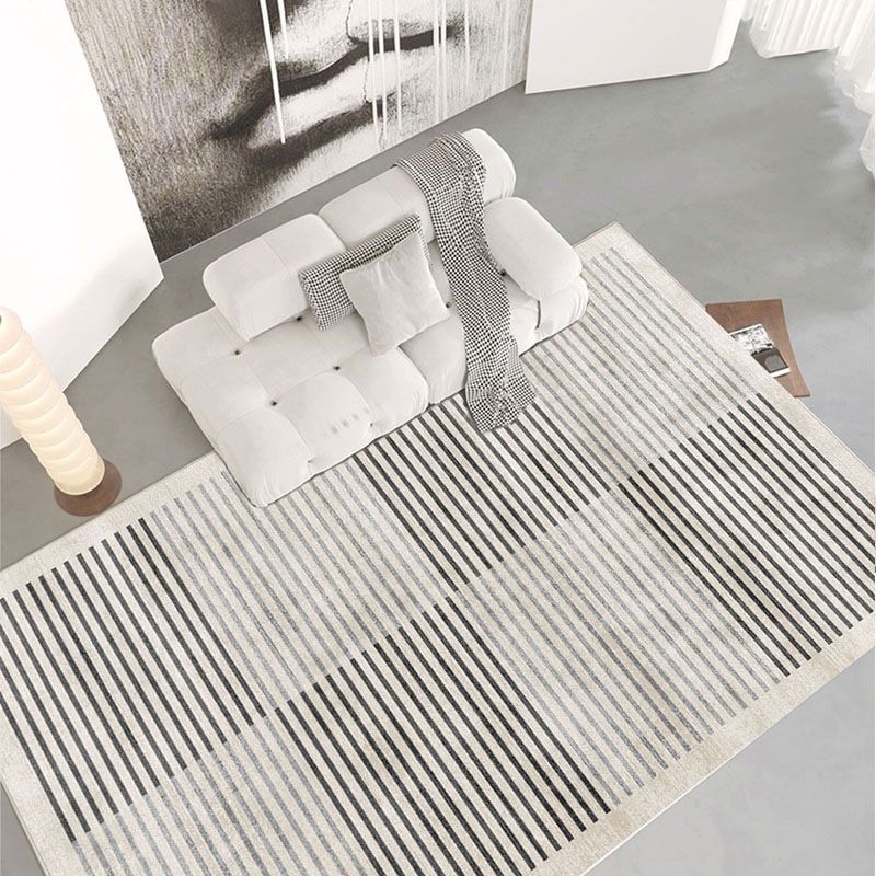 Light Gray Modern Carpet Polyester Line Carpet Washable Carpet for Living Room