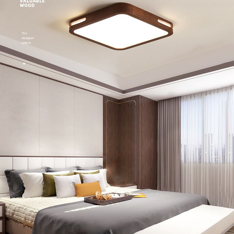 Donkerbruin geometrisch inbouwlicht Minimalistisch LED houten plafondlicht voor slaapkamer