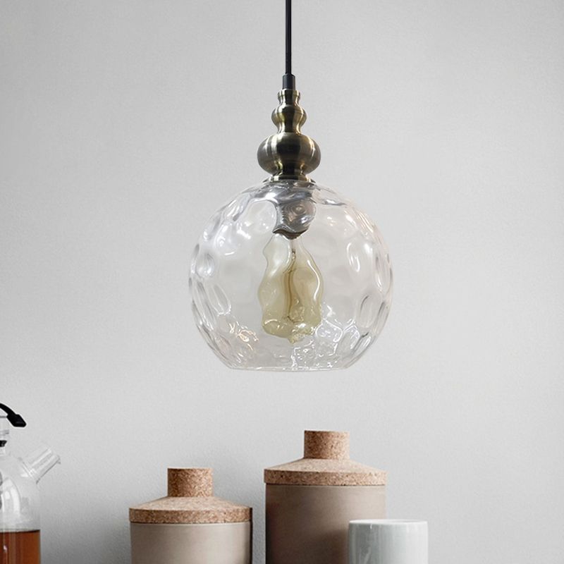 1 Bulb Globe Pendant Light Contemporary Hammered Glass Suspension Light for Boutique Kitchen