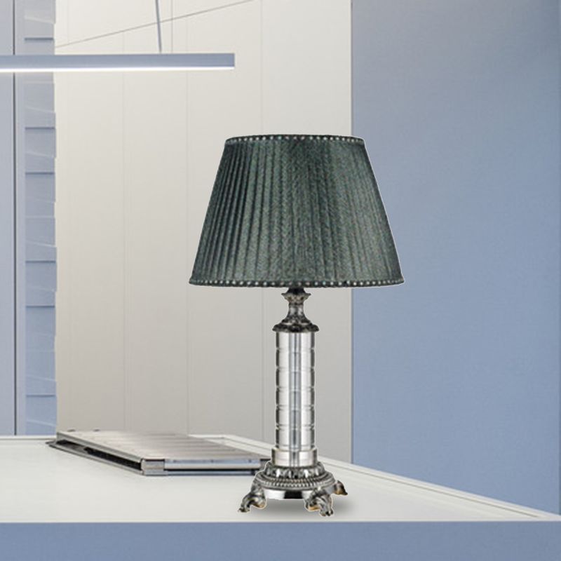 Geplooide stoffen tafellamp Moderne 1-kops groene bureaulamp met gesneden bronzen metalen voet