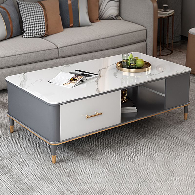 17"H Glam Coffee Table Rectangular Coffee Cocktail Table with Drawer