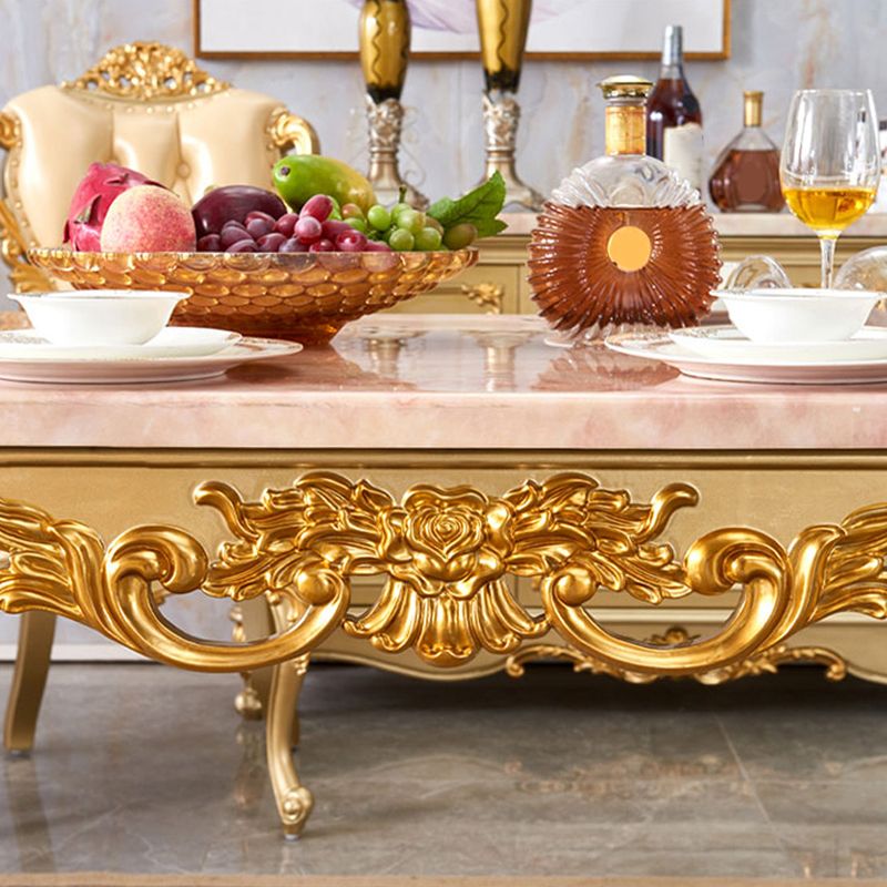 Rectangle 4 Legs Victorian Table Fixed Table with Marble Top