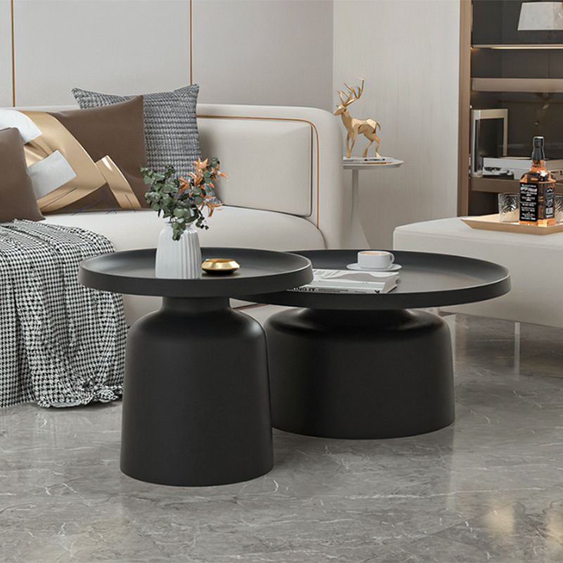 Mid-Century Iron Coffee Table Pedestal Round Tray Top Cocktail Table Set