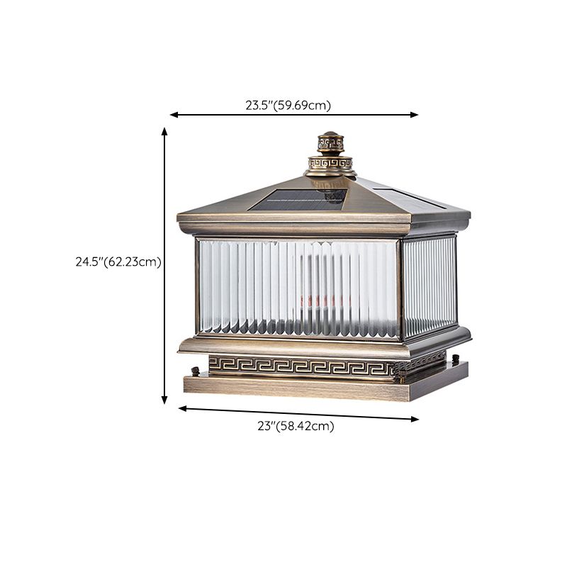 Rectangle Shape Metal Solar Pillar Lamp Modern Style 1 Light Outdoor Light in Bronze
