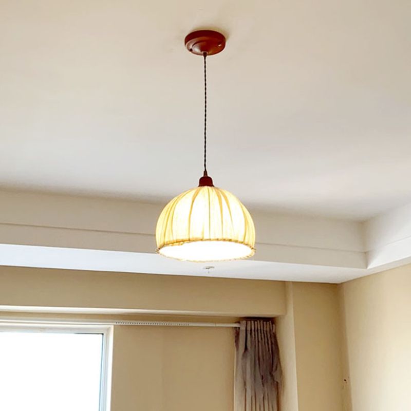 Bowl Burlap Shade Hanging Pendant Lamp Nordic Style Fabric 1 Light Hanging Light for Bedroom Dining Room