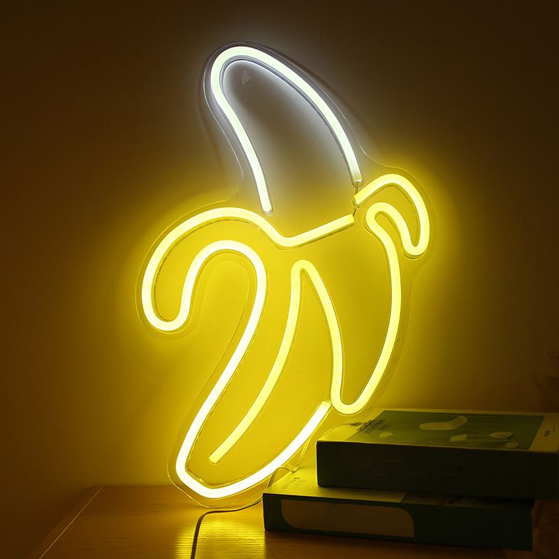 Nordic Banana Wall Night Lamp Acrylic Children Bedroom LED Nightstand Light in White with USB Plug-in Cord