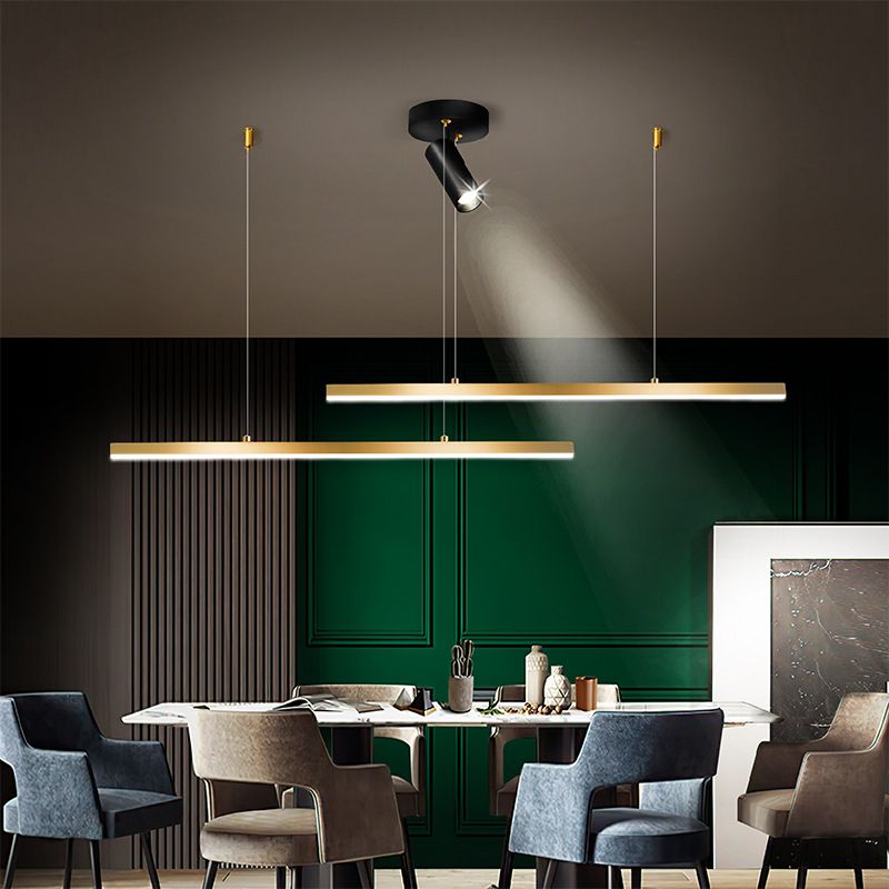 Gold Linear LED Island Lamp Minimalist 3-Light Metal Pendant Spotlight for Dining Room