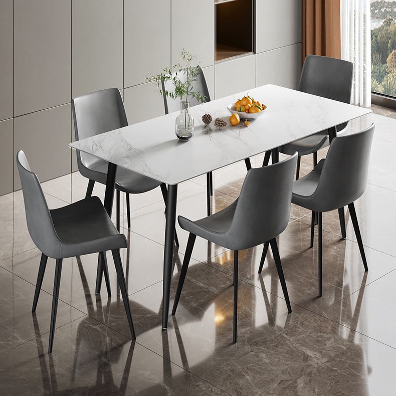 Modern Style Sintered Stone Dining Table Rectangular Dining Table with Metal Base