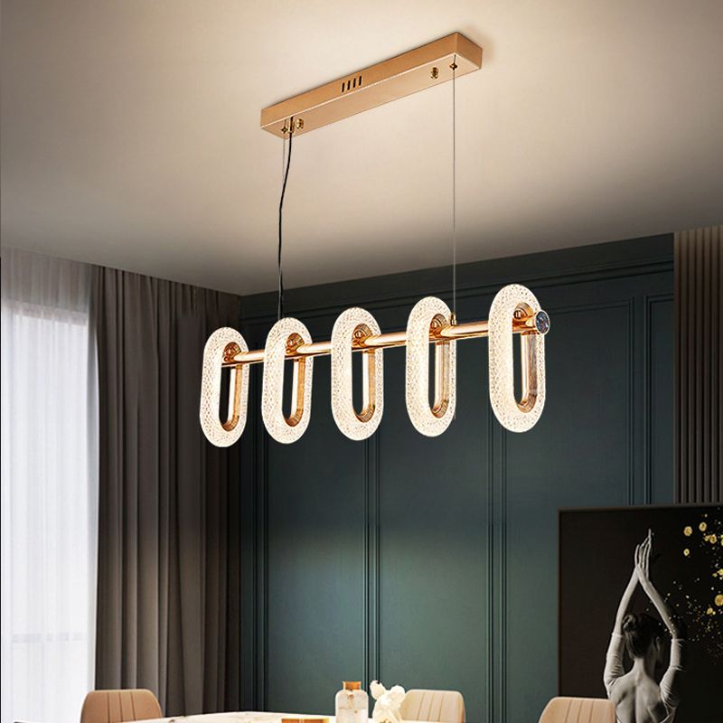 Postmodern LED Chandelier Oval Shape Suspension Lamp with Crystal Beads