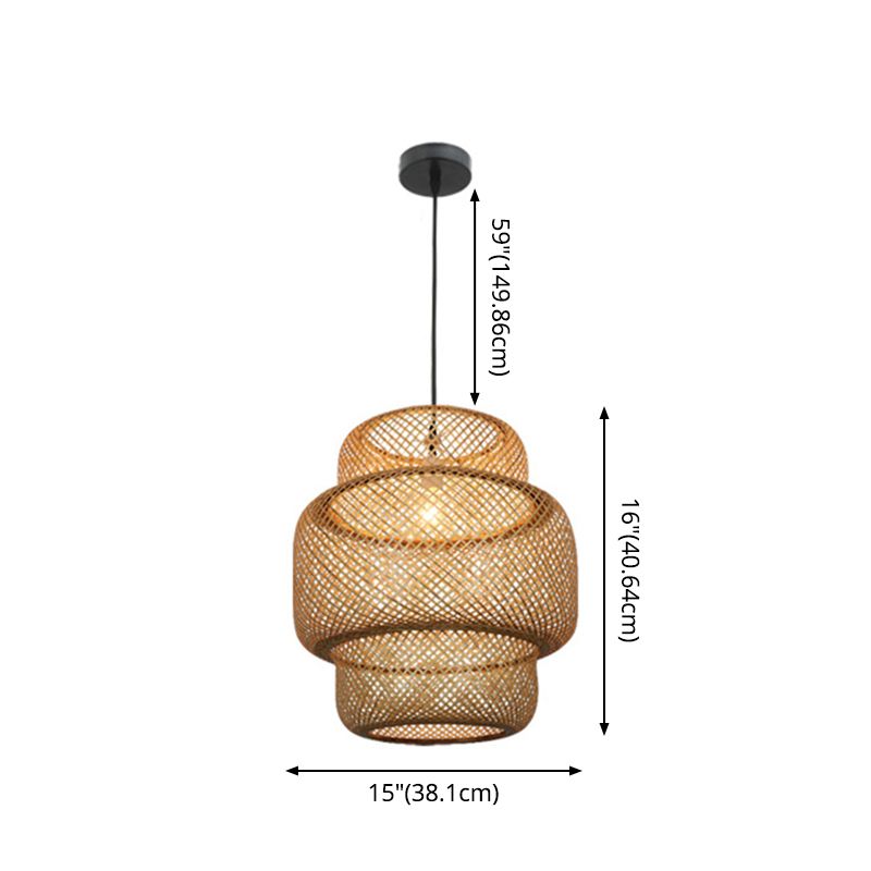 Bamboo Lantern Suspension Pendant Light Asia Style Beige Pendant Lighting Fixture