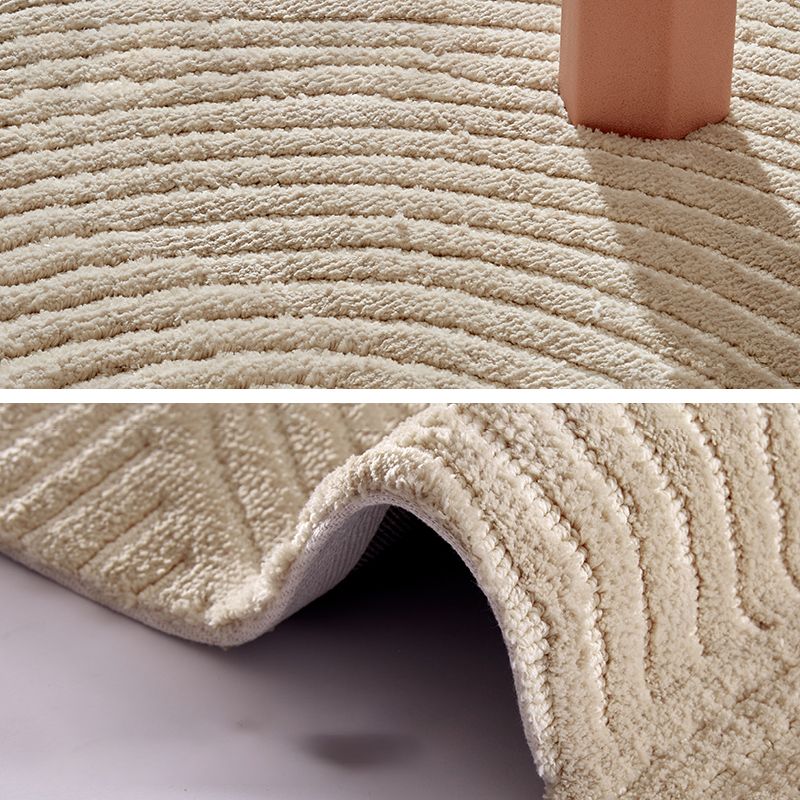 Apricot Area Rug Minimalist Round Carpet Polyster Washable Anti-Slip Carpet for Living Room