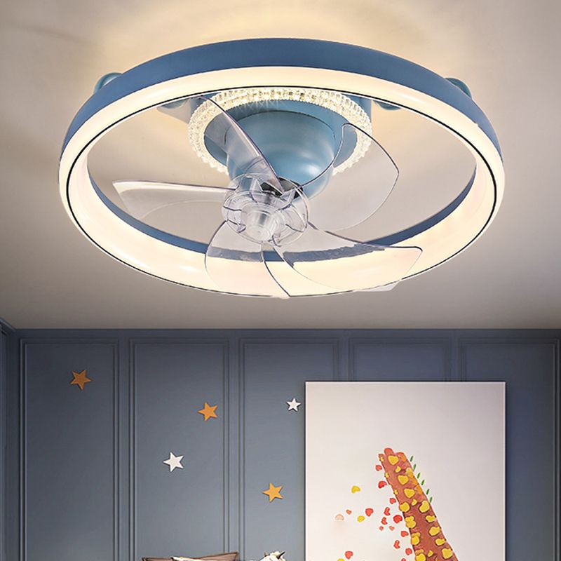 Round Shape Metal Ceiling Fans Kid Style 2 Lights Flush Ceiling Fan