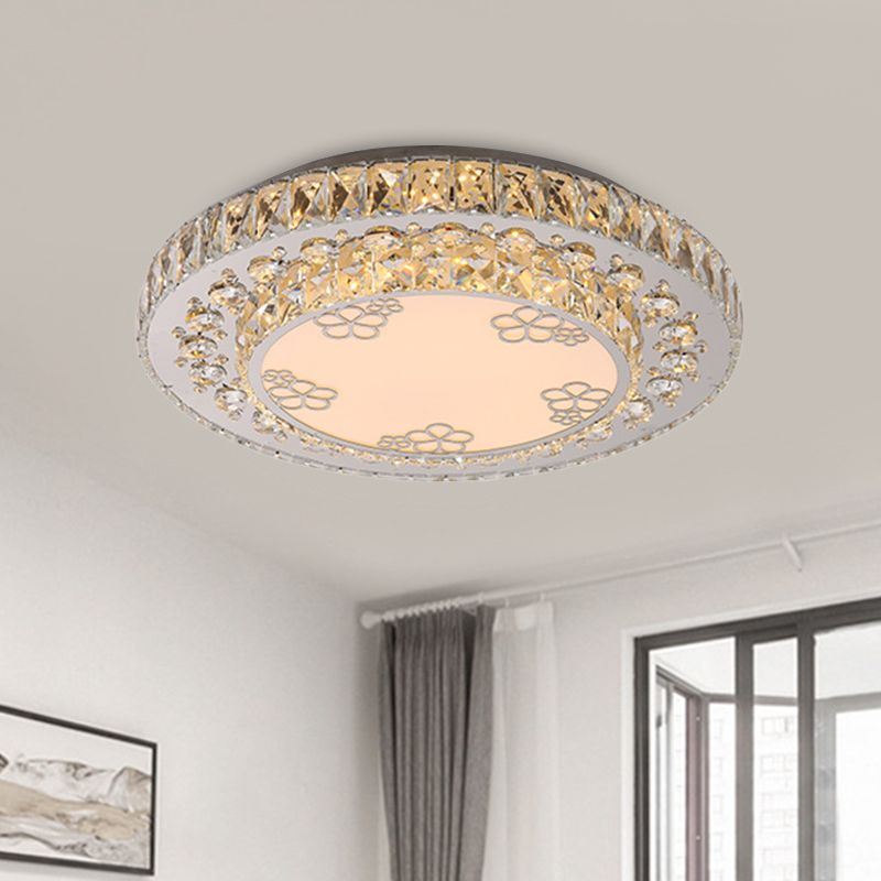 Crystal Round Flush Lamp Modern Bedroom Petal Pattern LED Flush Mount Ceiling Light in Nickel