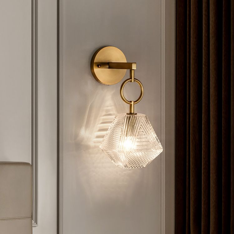 Modern Luxury Wall Sconce Copper Geometric Hanging Wall Lamp with Glass Shade