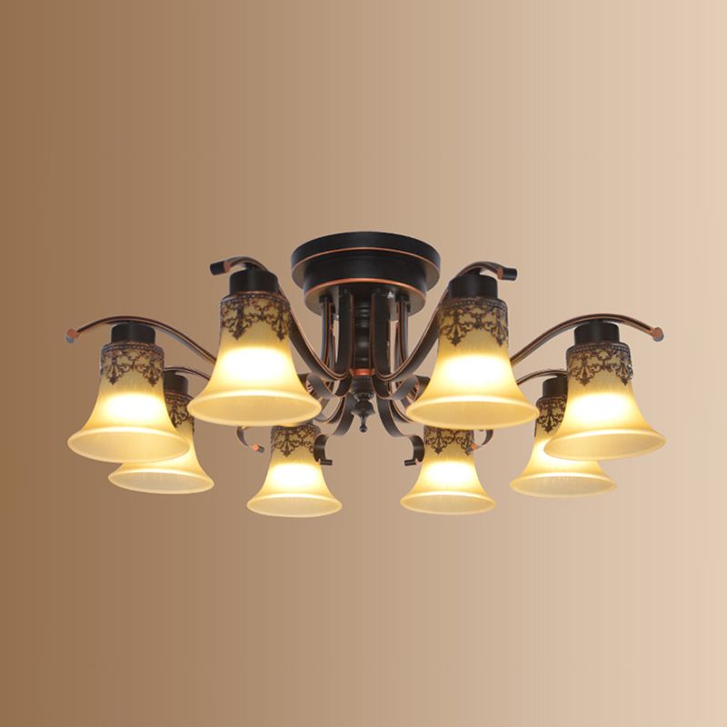Decorative Bell Flush Lightture Glass Flush Mount Lights en noir pour le salon