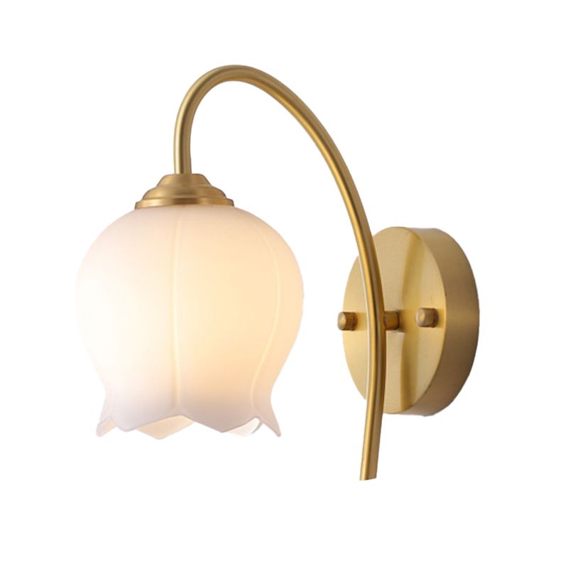 Post Modern Barn Light Brass & Glass 1 - Light Wall Sconce in Gold & White
