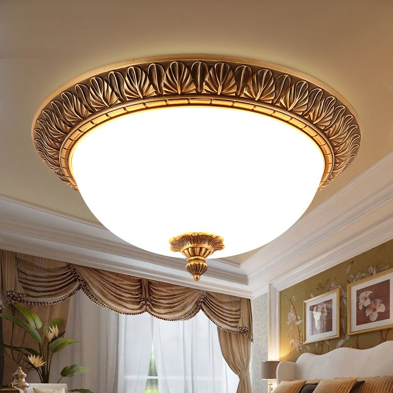 Traditional Glass 1-Light Flush Light Bowl Ceiling Mounted Light for Bedroom