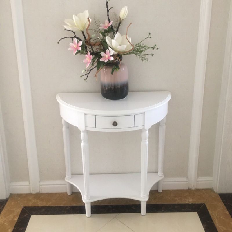 Wood Mid-Century Modern Console Table Half Moon Single Drawer Sofa Table
