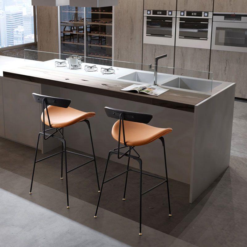 Industrial Matte Finish Leather Barstool Footrest Home Stool