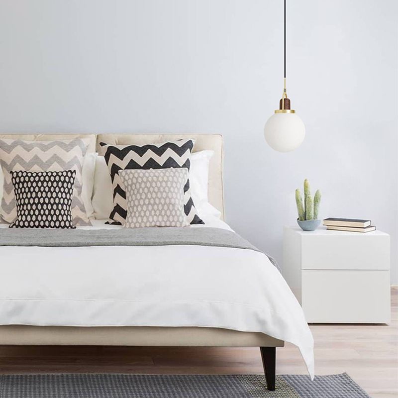 Opal Glass Ball Shade Pendulum Lamp Simple 1-Light Brass Pendant Light for Bedroom