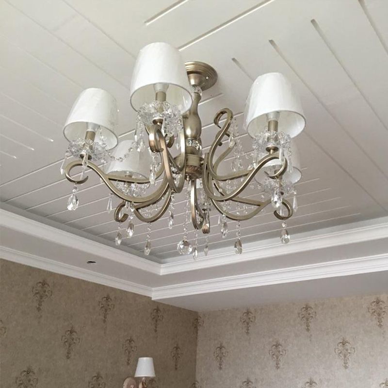 Scrolled Arm Metal Chandelier Lighting Traditional Living Room Pendant Light Kit with Crystal Accent